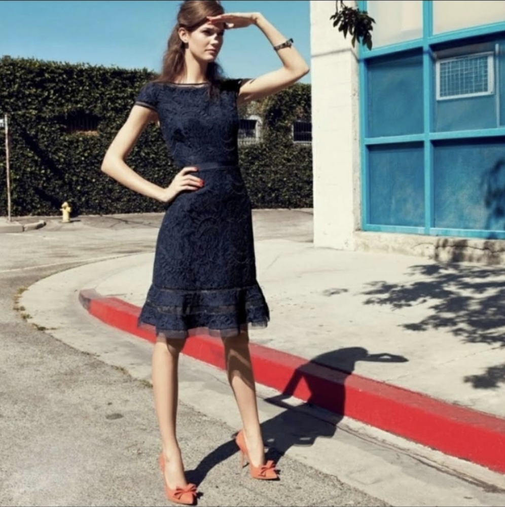 NWT Adrianna Papell Fit and flare navy blue lace dress